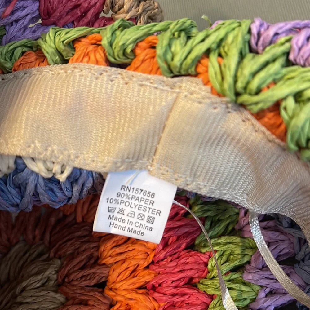 Hand-Crocheted Multicolor Raffia Bucket Hat - Picture 7 of 13